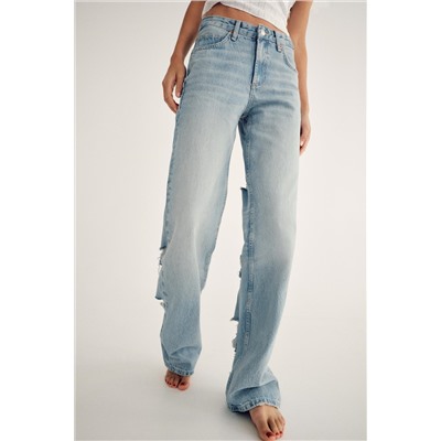 RIPPED MID-RISE WIDE-LEG TRF JEANS