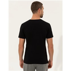 Siyah Slim Fit Baskılı Bisiklet Yaka Tişört