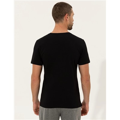 Siyah Slim Fit Baskılı Bisiklet Yaka Tişört