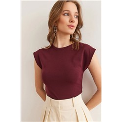 Olalook, Kadın Bordo Yarasa Yumuşak Dokulu Esnek Bluz BLZ-19002877