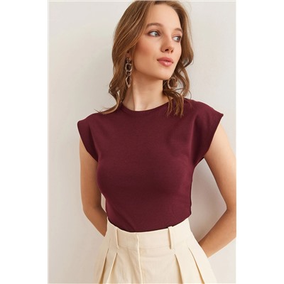 Olalook, Kadın Bordo Yarasa Yumuşak Dokulu Esnek Bluz BLZ-19002877