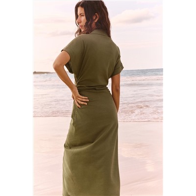 LINEN BLEND MIDI DRESS