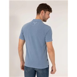 Koyu Mavi Slim Fit Eskitme Polo Yaka Tişört