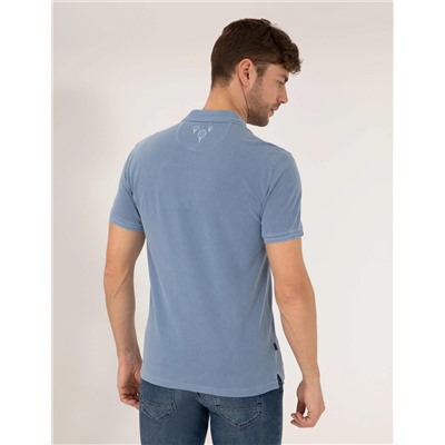 Koyu Mavi Slim Fit Eskitme Polo Yaka Tişört