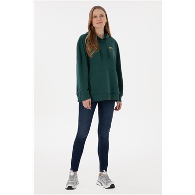 Kadın Koyu Yeşil Kapüşonlu Basic Sweatshirt