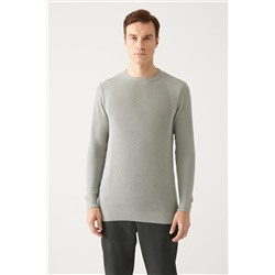 Avva Erkek Gri Bisiklet Yaka Jakarlı Slim Fit Dar Kesim Triko Kazak A22y5178 A22Y5178