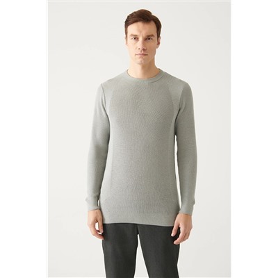 Avva Erkek Gri Bisiklet Yaka Jakarlı Slim Fit Dar Kesim Triko Kazak A22y5178 A22Y5178