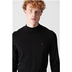 Siyah Yarım Balıkçı Yaka Tüylenmeyen Unisex Triko Kazak
