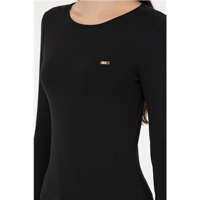 Kadın Siyah Bisiklet Yaka Sweatshirt