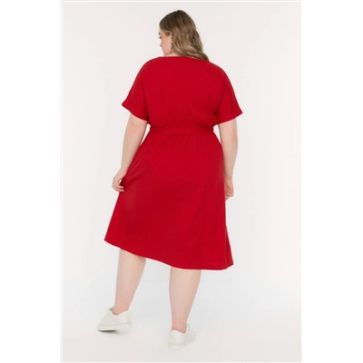 Kırmızı Kuşaklı Bisiklet Yaka Örme Elbise TBBSS22AH0242