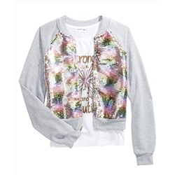 Beautees Big Girls 2-Pc. Flip Sequins Bomber Jacket & Butterfly Tank Top Set