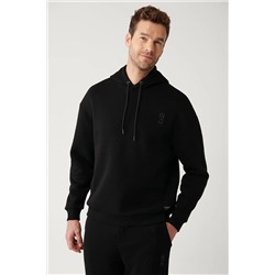 Avva Erkek Siyah Kapüşonlu Yaka Gofre Baskılı Şardonlu 3 İplik Comfort Fit Rahat Kesim Sweatshirt A32Y119 A32Y1190