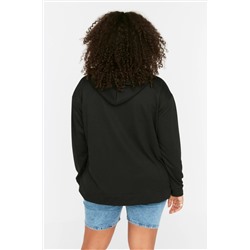 Siyah Kapüşonlu Fermuarlı İnce Örme Sweatshirt TBBSS22SW0169
