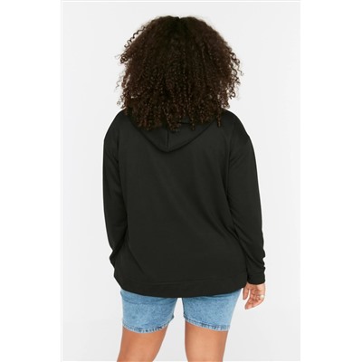 Siyah Kapüşonlu Fermuarlı İnce Örme Sweatshirt TBBSS22SW0169