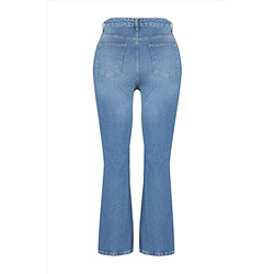 More Sustainable Koyu Mavi Yüksek Bel Comfort Straight Fit Büyük Beden Jeans TBBAW24CJ00045