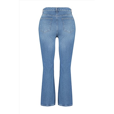More Sustainable Koyu Mavi Yüksek Bel Comfort Straight Fit Büyük Beden Jeans TBBAW24CJ00045