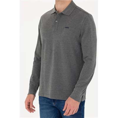 Erkek Antrasit Melanj Polo Yaka Basic Sweatshirt