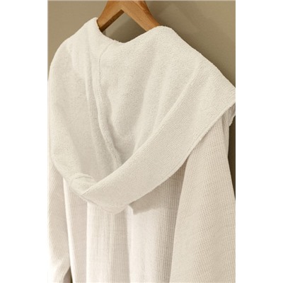 Rayana %100 Pamuk Kapüşonlu Unisex Bornoz - Bej