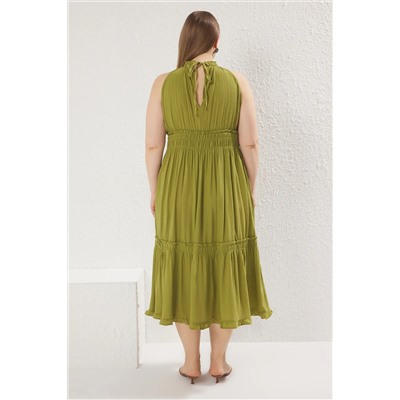 Haki Halter Yaka Dokuma Elbise TBBSS23AH00207