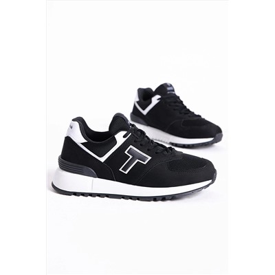 Tonny Black Unisex Siyah Beyaz Kaymaz Eva Taban Süet Sneaker AT1903-0