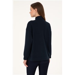 Kadın Lacivert Dik Yaka Fermuarlı Sweatshirt