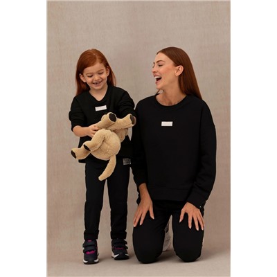 Kız Çocuk Siyah Basic Bisiklet Yaka Sweatshirt