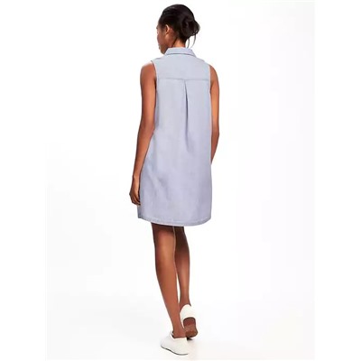 Sleeveless Chambray Shirt Dress for Women