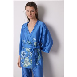 Set de pijama largo satén y encaje azul