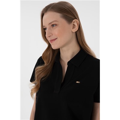 Kadın Siyah Basic Polo Yaka Tişört