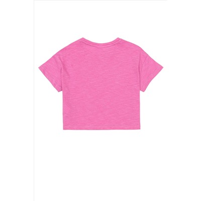 Kız Çocuk Pembe Bisiklet Yaka Crop Tişört