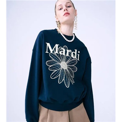 Свободный свитер из махрового хлопка  с принтом в виде ромашек и букв MardiMercred*i