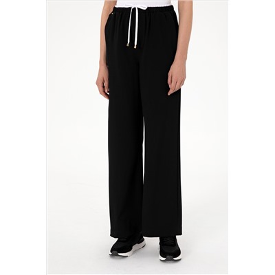 Kadın Siyah Bel Detaylı Loose Fit Kanvas Pantolon
