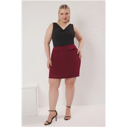 Bordo Mini Fiyonklu Dokuma Büyük Beden Etek TBBSS25AZ00024