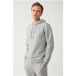Avva Erkek Gri Kapüşonlu Yaka 3 İplik Şardonlu Piramit Baskılı Standart Fit Normal Kesim Sweatshirt A32Y1 A32Y1240