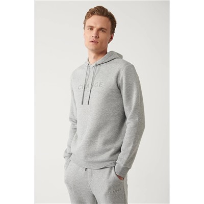 Avva Erkek Gri Kapüşonlu Yaka 3 İplik Şardonlu Piramit Baskılı Standart Fit Normal Kesim Sweatshirt A32Y1 A32Y1240