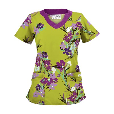 UA Island Bouquet Giddy Green Print Scrub Top