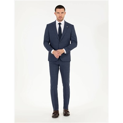 Ekose İndigo Slim Fit Takım Elbise