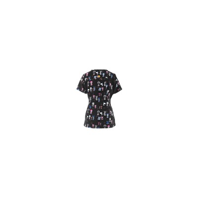 WonderWink Scrubs Four-Stretch Wuff Waggin' Black Print Top