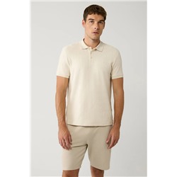 Avva, Erkek Bej Polo Yaka Jakarlı Pamuklu T-shirt A41y1040