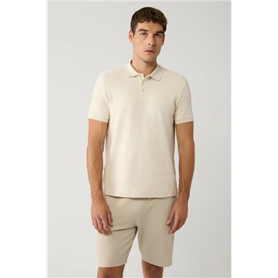 Avva, Erkek Bej Polo Yaka Jakarlı Pamuklu T-shirt A41y1040