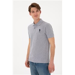 Erkek Slim Fit Polo Yaka Gri Melanj Basic Tişört