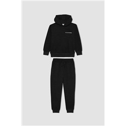 Defacto Erkek Çocuk Kapüşonlu Baskılı Sweatshirt Eşofman Altı 2'li Takım B6662A823WN