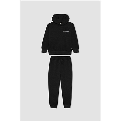 Defacto Erkek Çocuk Kapüşonlu Baskılı Sweatshirt Eşofman Altı 2'li Takım B6662A823WN