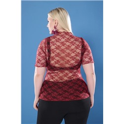 Bordo Örme Büyük Beden Dantel Bluz TBBSS25AF00004