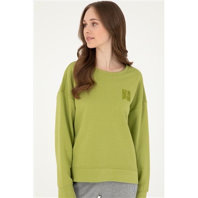 Kadın Fıstık Yeşili Basic Bisiklet Yaka Sweatshirt