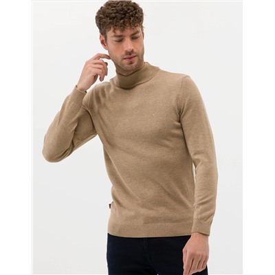Camel Melanj Slim Fit Yarım Balıkçı Basic Triko Kazak