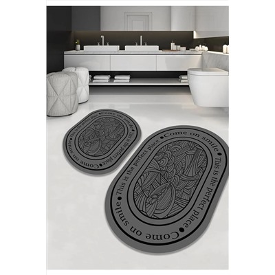 WOOLLY HOME COLLECTİON Dijital Kaymaz Yıkanabilir Modern 2'li Banyo Paspası Wllybny-124 WLLY-BNY-BN124