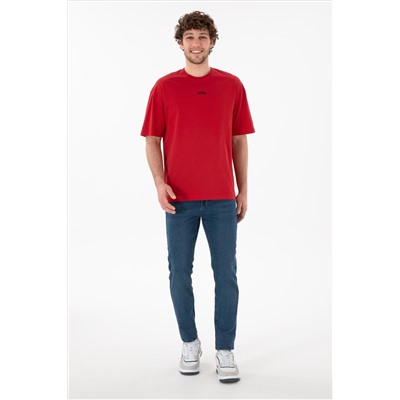 Erkek Comfort Fit Bisiklet Yaka Kırmızı Tişört