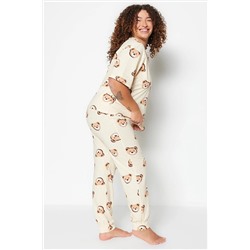 Trendyol Curve Ekru Ayıcık Desenli Örme Pijama Takımı TBBAW23AI00039