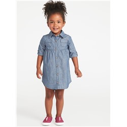Chambray Shirt Dress for Toddler Girls